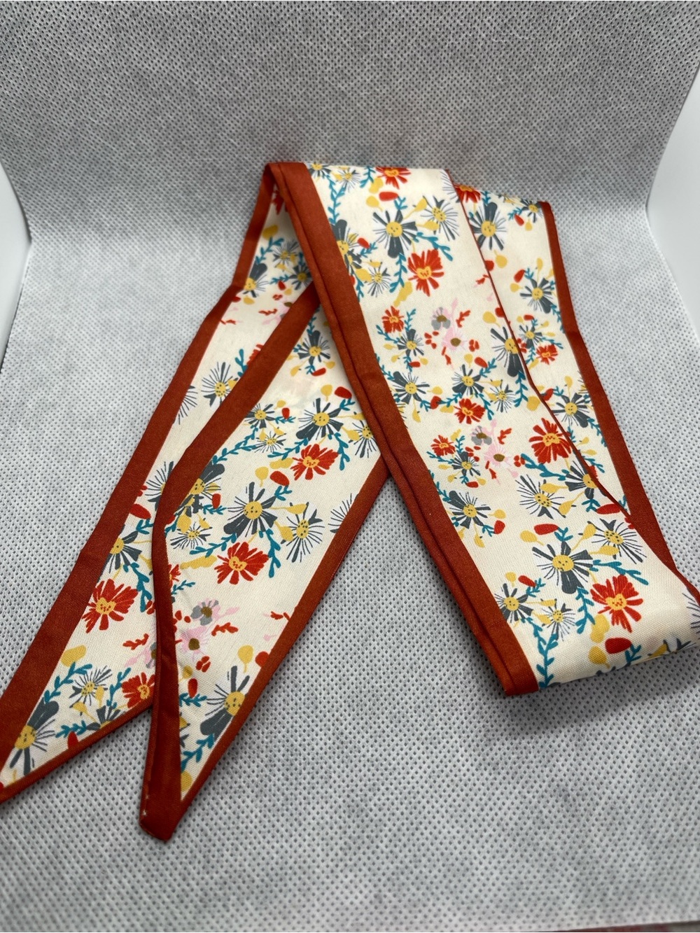 Floral Ribbon Hair Scarf – Cream & Rust